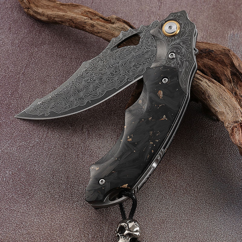 CK Carbon Damascus Folding Knife