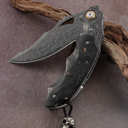 CK Carbon Damascus Folding Knife