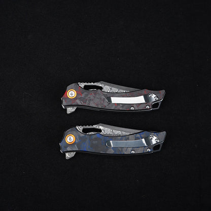 Ck  Damascus Carbon Fiber Pocket Knife
