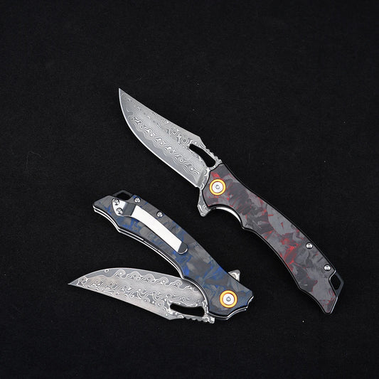 Ck  Damascus Carbon Fiber Pocket Knife