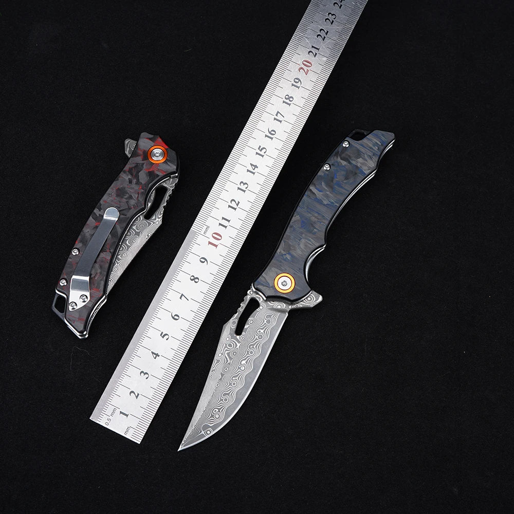 Ck  Damascus Carbon Fiber Pocket Knife