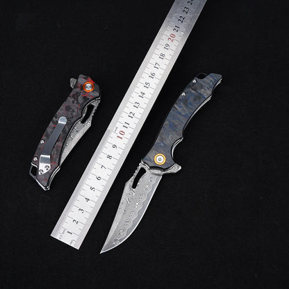 Ck  Damascus Carbon Fiber Pocket Knife