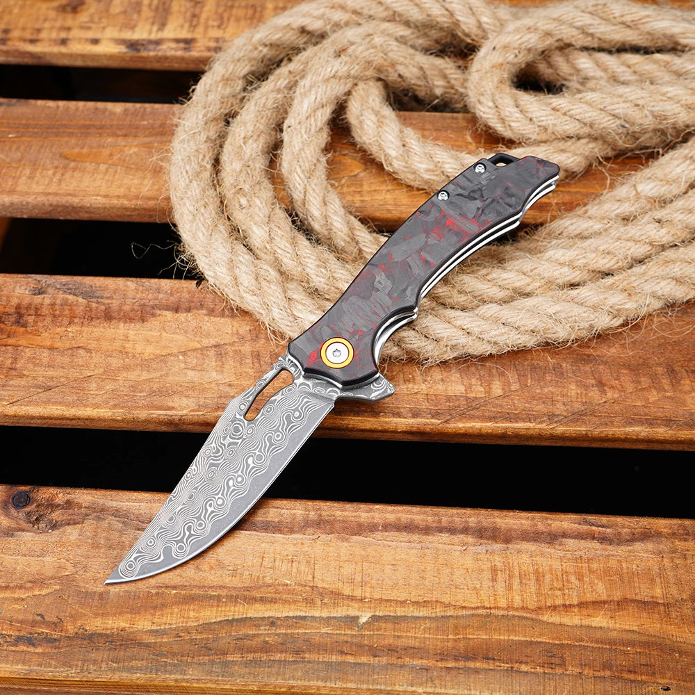 Ck  Damascus Carbon Fiber Pocket Knife