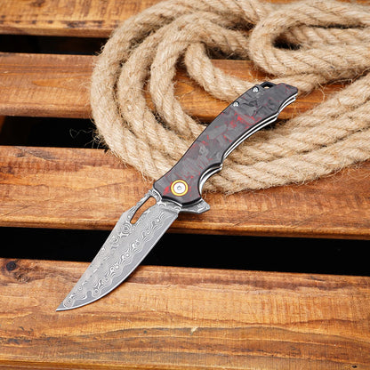 Ck  Damascus Carbon Fiber Pocket Knife