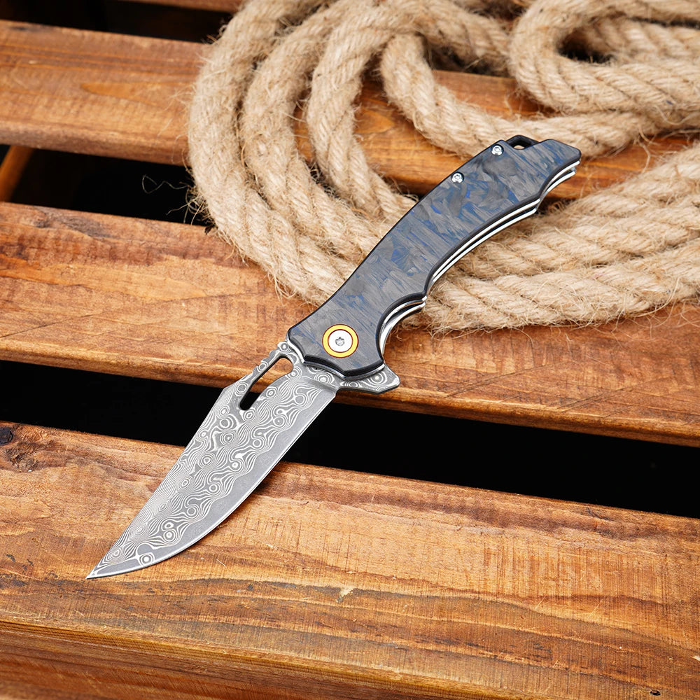 Ck  Damascus Carbon Fiber Pocket Knife